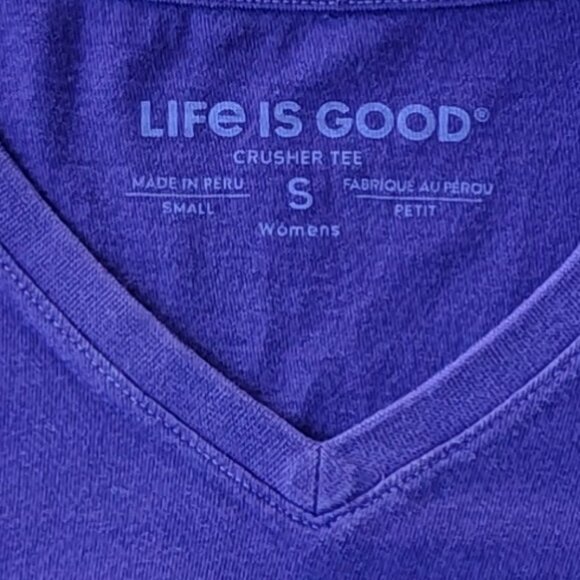 Life Is Good Purple V-Neck Daisies in Mason Jar Short Sleeve Crusher Tee - S - Picture 7 of 8